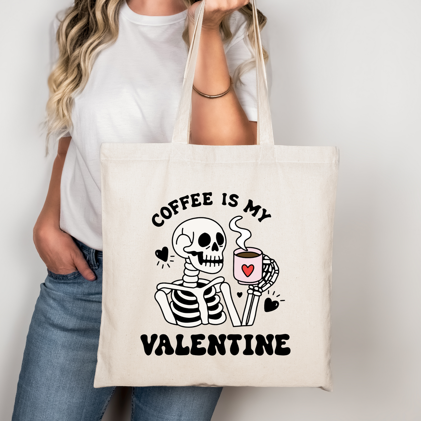 Coffee Is My Valentine Skeleton Libbey Glass, Mug, or Tote Bag