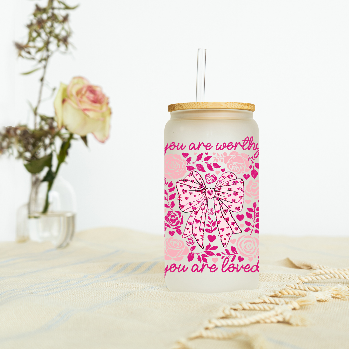 You are Worthy You are Loved Coquette Libbey Glass, Mug, or Tote Bag