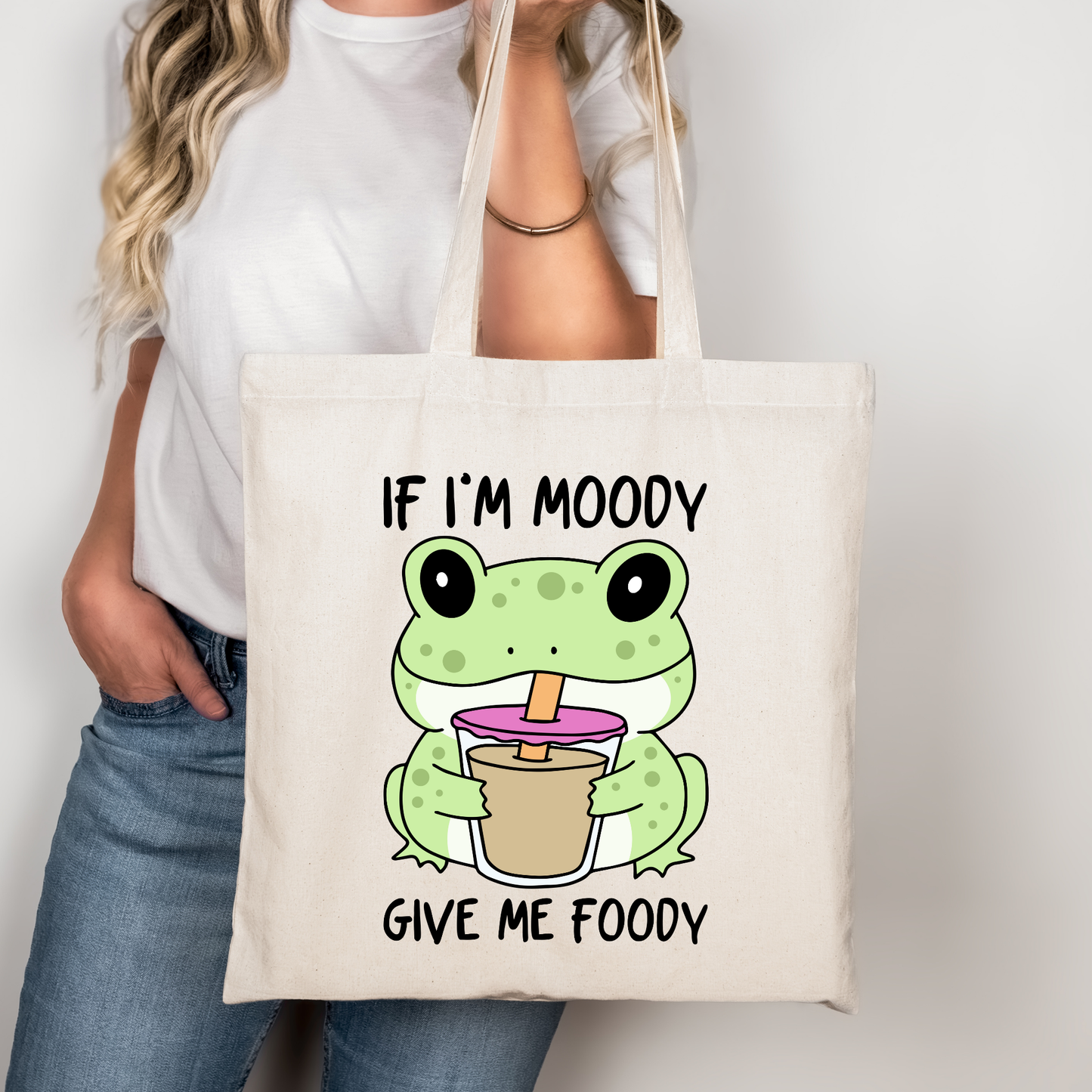 If I’m Moody Give Me Foody Frog Iced Coffee Libbey Glass, Mug, or Tote Bag