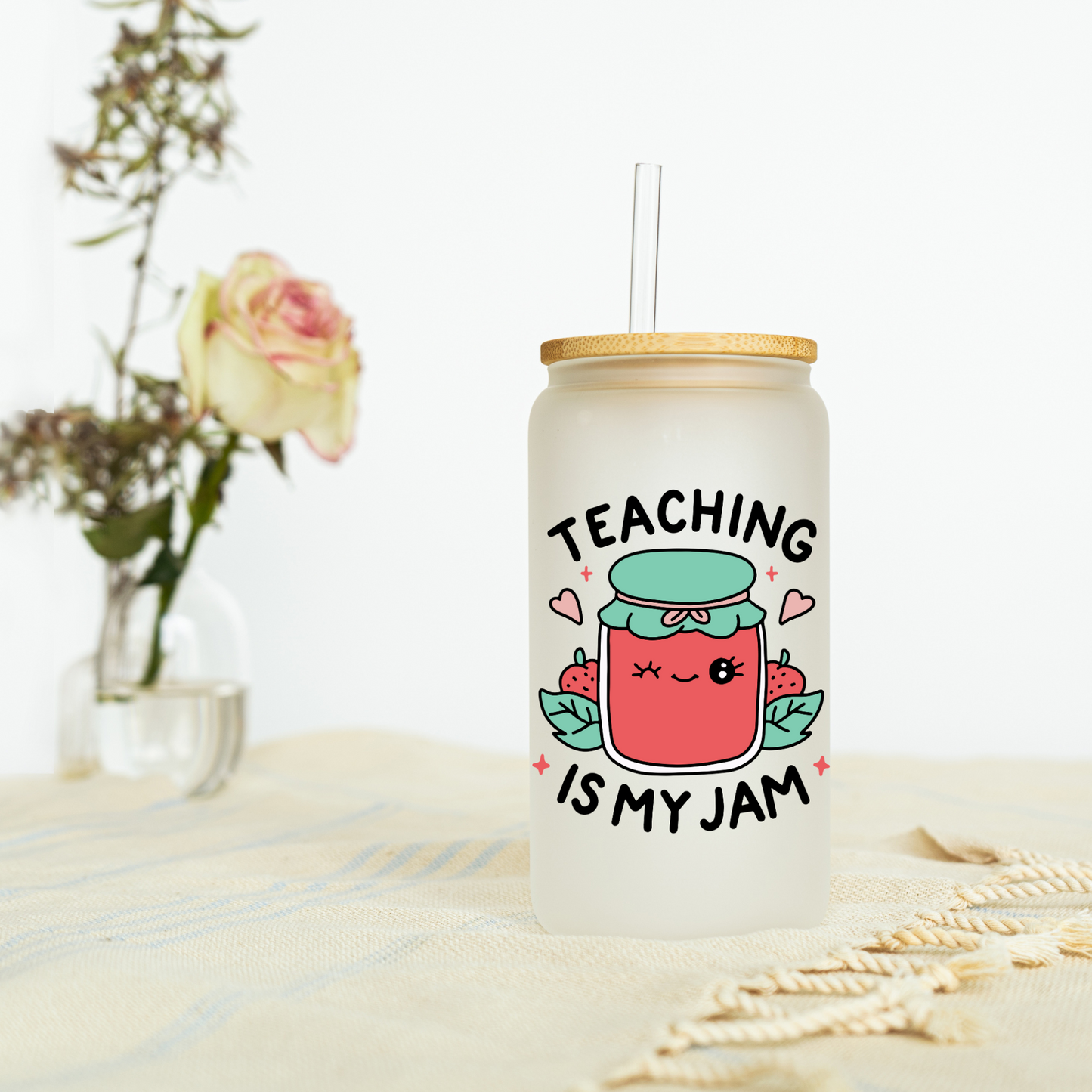 Teaching Is My Jam Strawberry Libbey Glass, Mug, or Tote Bag