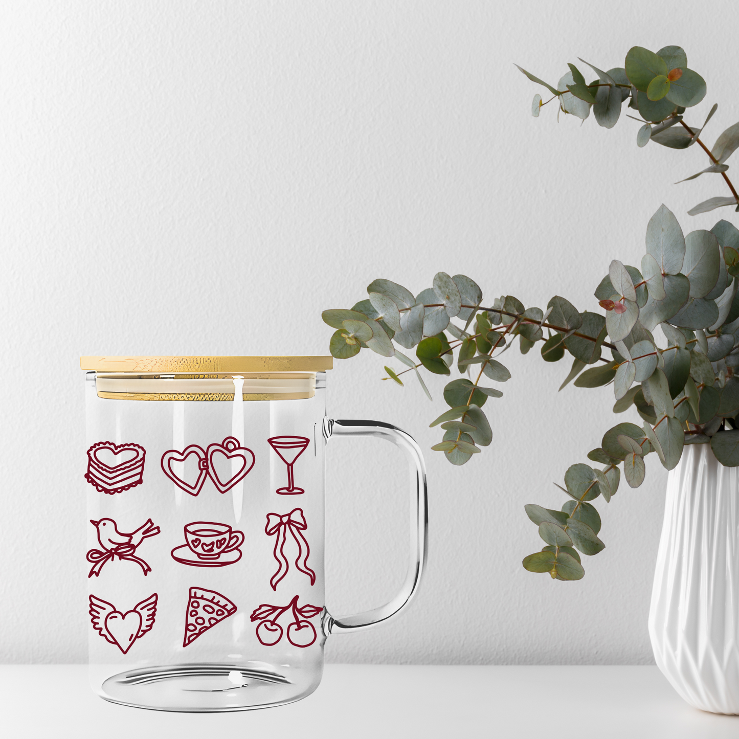 Coquette Icons Cherry Teacup Line Art Libbey Glass, Mug, or Tote Bag