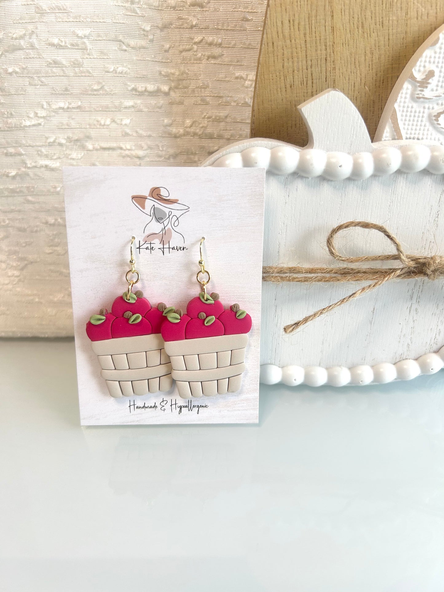 Apple Basket Fall Whimsical Handmade Polymer Clay Earrings