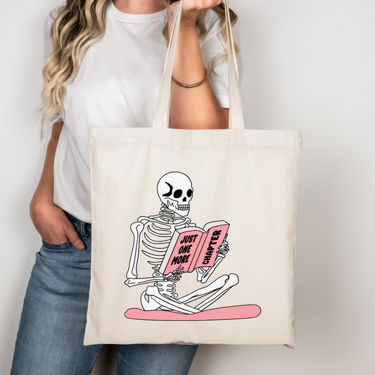 Just One More Chapter Skeleton Bookish Libbey Glass, Mug, or Tote Bag