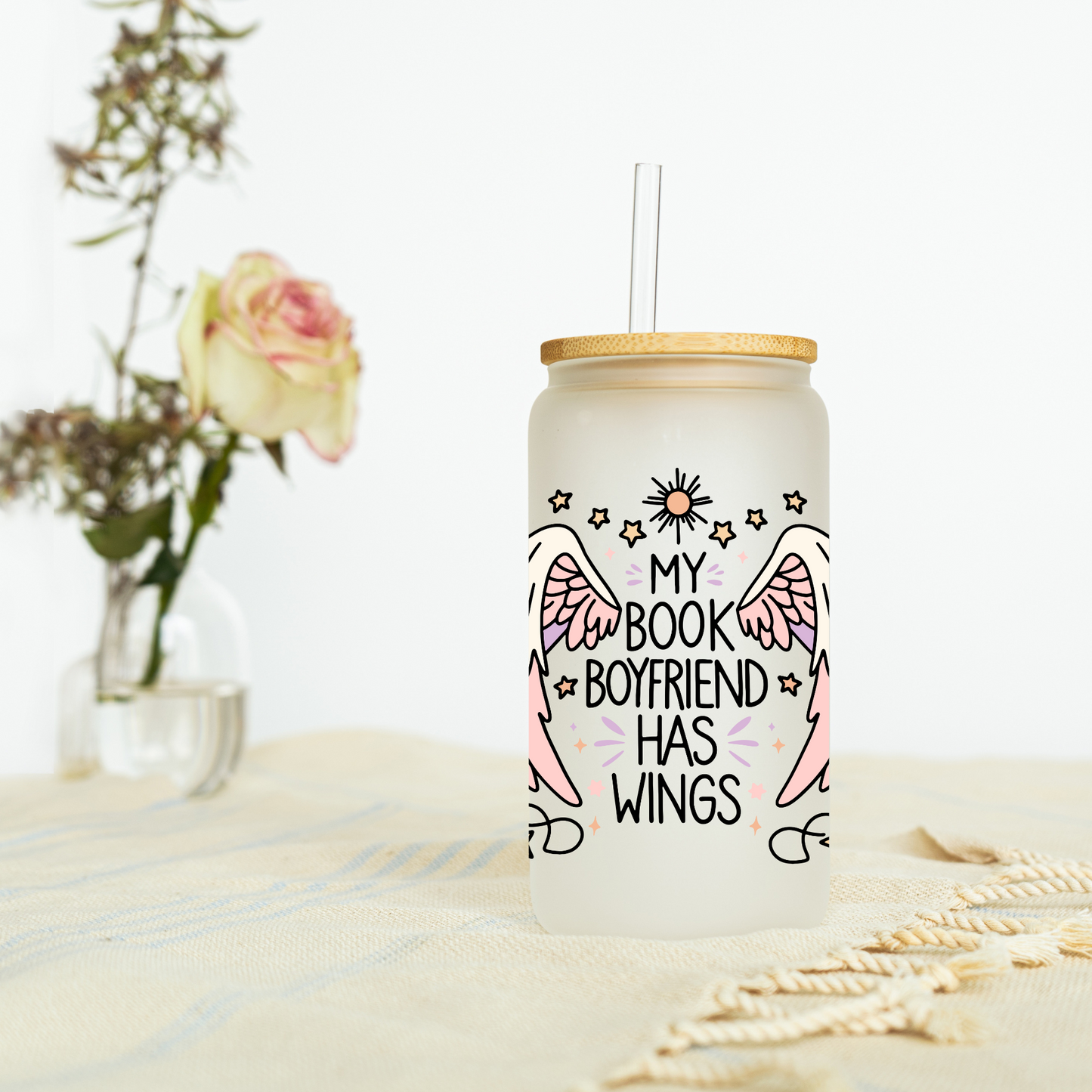 My Book Boyfriend Has Wings Libbey Glass, Mug, or Tote Bag