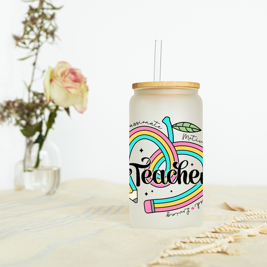 Teacher Colorful Pencil Heart Libbey Glass, Mug, or Tote Bag