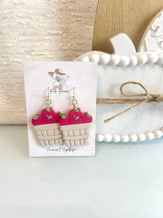 Apple Basket Fall Whimsical Handmade Polymer Clay Earrings