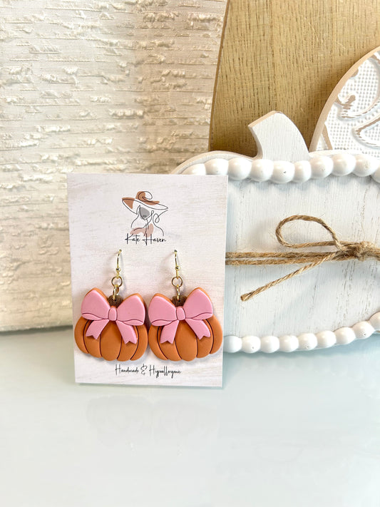 Coquette Pumpkin Trendy Fall Handmade Polymer Clay Earrings